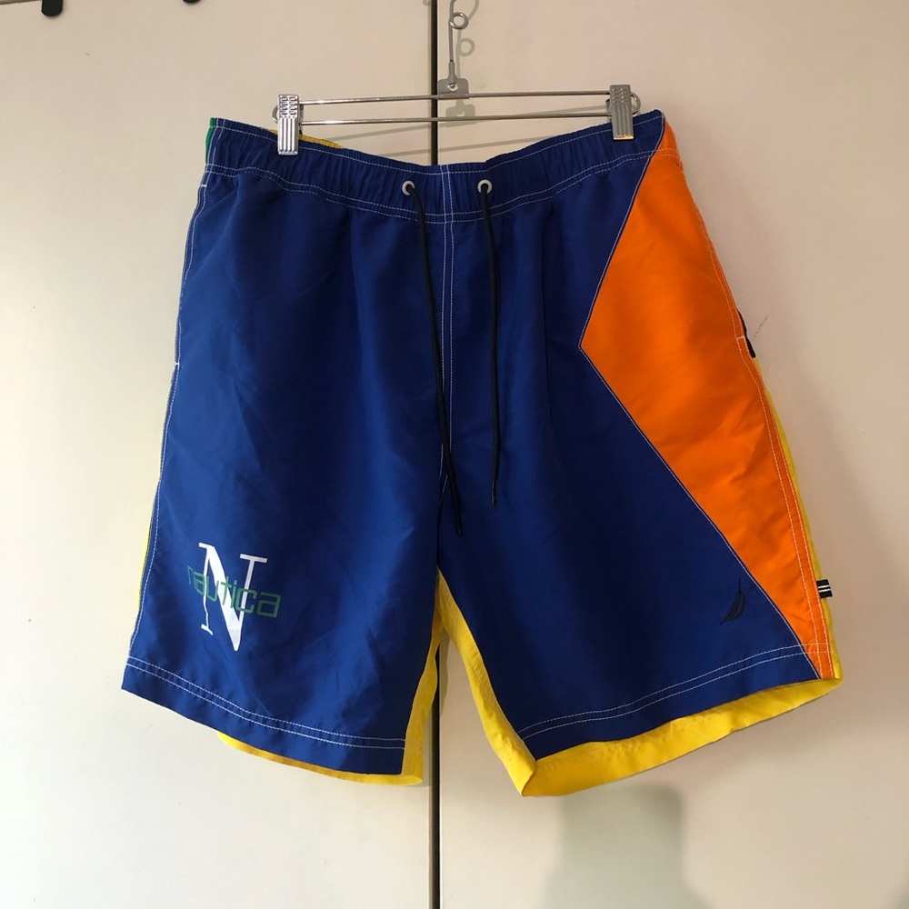 Nautica Multi-Color Men’s Color Blocked Swim Shorts With Netting